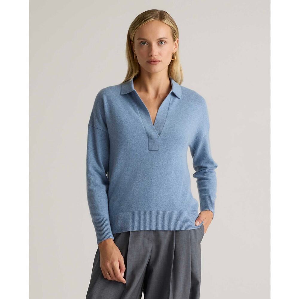 Quince 100% Mongolian Cashmere Polo Collared Sweater Soft Faded Denim - Small